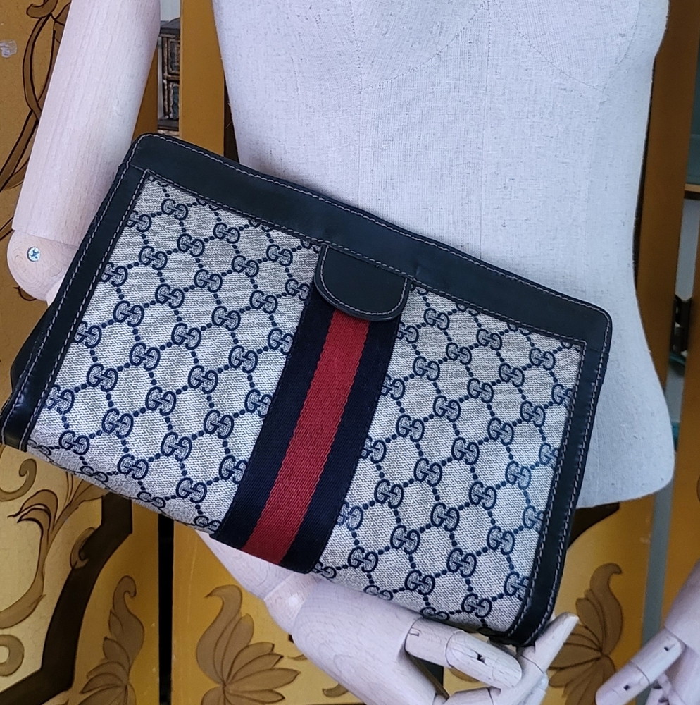 Gucci Women's Blue and Red Canvas Clutch